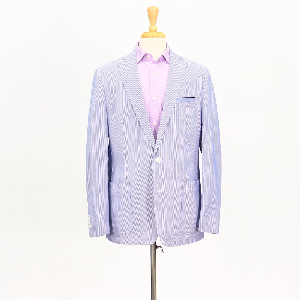 Daniel Cremieux 42L Blue Blazer Sport Coat Jacket 2-Button Stripe Y682